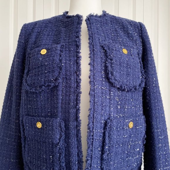 Michael Kors Wool Blend Navy Tweed Blazer Open Front (6/S) - Picture 3 of 11